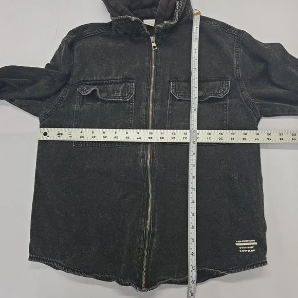 Zara Boys Black Acid Wash Hooded Denim Jacket Full Zip Size 13-14 164cm - Picture 3 of 4
